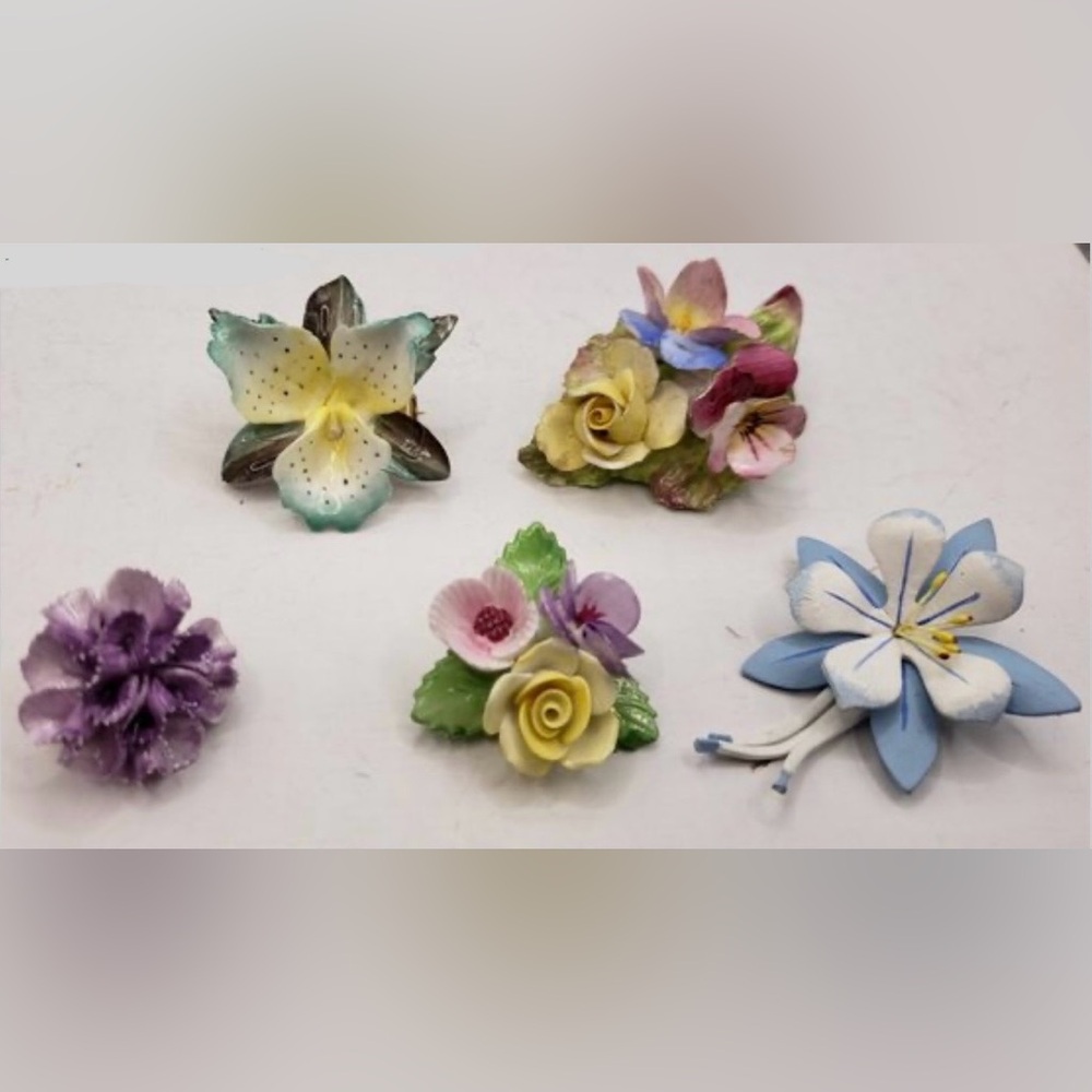 Vintage Cara Staffordshire/Russell Handcraft/Denton Bone China Brooches Pin Lot